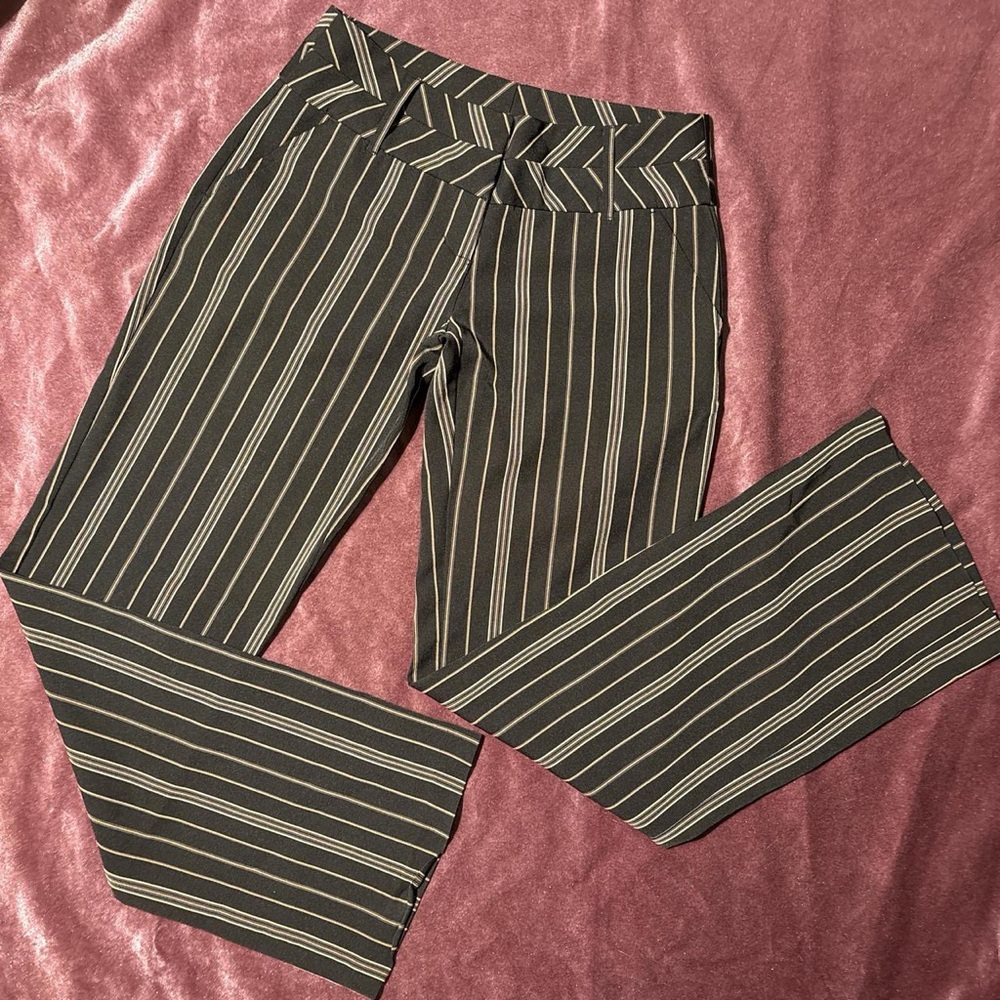Y2K low waisted flare slacks OXOXO 1/2 size black and tan pinstripes